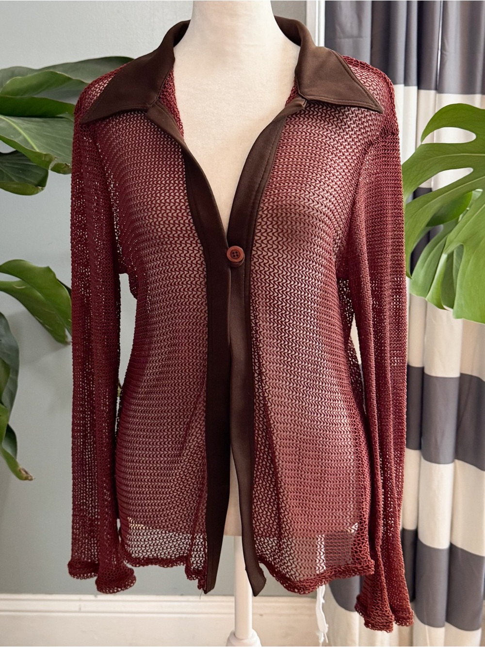 Vintage Charlotte Russe Sheer Crochet Top, Collared, Rust & Brown, Size Large - Picture 9 of 9